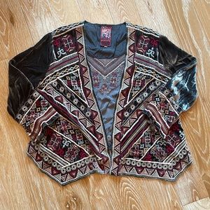 Johnny Was Gray Velvet Embroidered Cropped Jacket